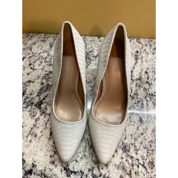 Kaan Blue Patricia Ivory Faux Snakeskin Heels 8.5M Pointed Toe Pumps Office Chic - Picture 7 of 9
